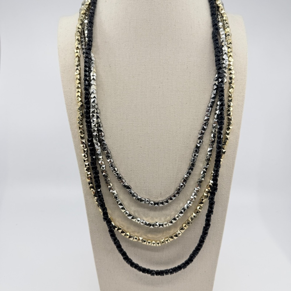 Multi-Strand Pyramid Stud Statement Necklace Black Gold Silver Tone Y2K Punk 90s